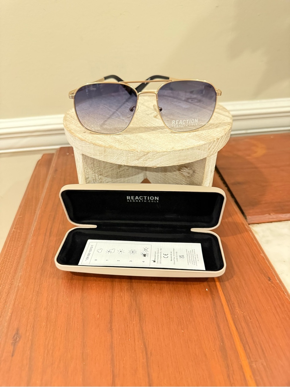 Kenneth Cole Reaction Gold Frame Sunglasses with Blue Gradient Lenses
